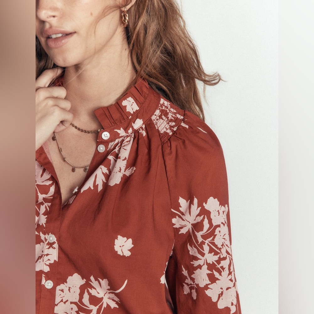 NWT Boden Erica Cotton Frill Top in Arabian Spice, Flecked Bunch - Picture 3 of 11